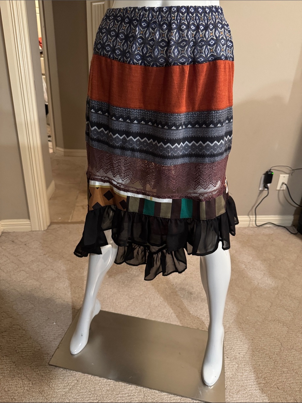 Sacred Threads Mixed-Print Tiered Boho Skirt Sz M